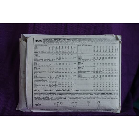 McCalls 9565 Sewing pattern suit blazer shirt skirt pants size 10 - Picture 3 of 6